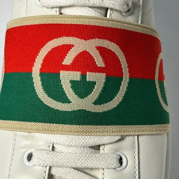 Authentic Gucci Ace White Leather Sneakers  Red & Green Logo Band Mens Size  7.5 - Picture 6 of 9